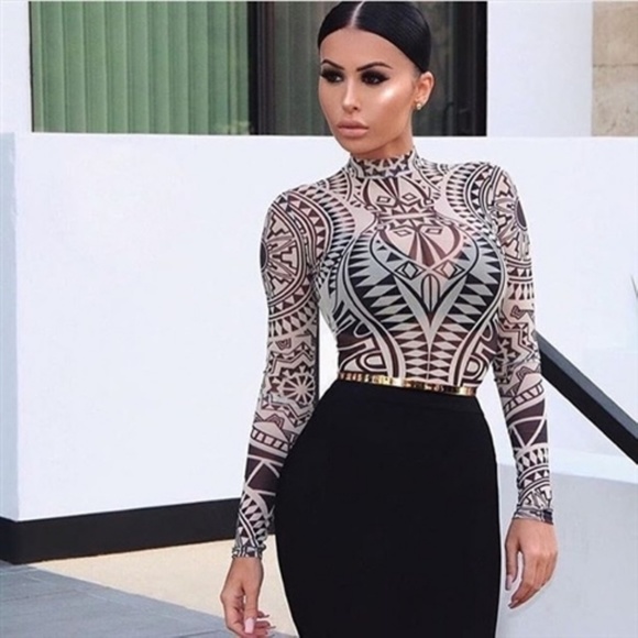 GoJane Mesh Sheer Aztec Print Bodycon Dress - Picture 2 of 4